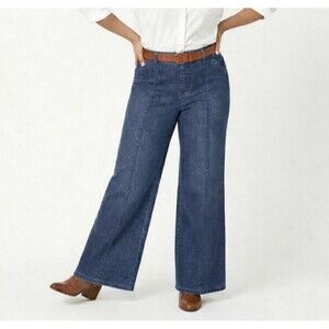 Isaac Mizrahi Live! True Denim Wide Leg Pintuck Trouser Jean Pull On Indigo 18WP